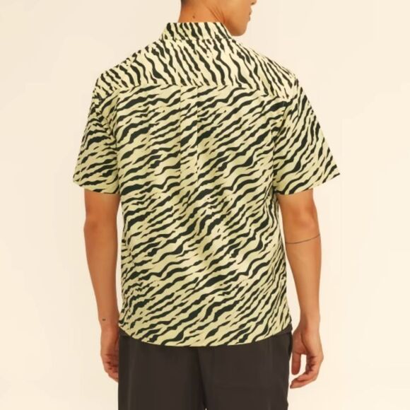 EVERLANE The Poplin Short-Sleeve Shirt Pale Yellow Tiger Stripe NWT - Picture 4 of 8